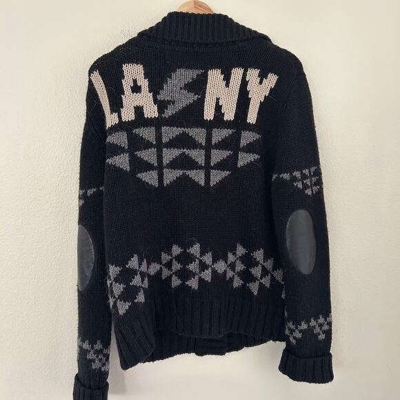 291 Venice Cardigan Sweater Wool Alpaca Button Down Black SZ3L Elbow Patch - Picture 5 of 11